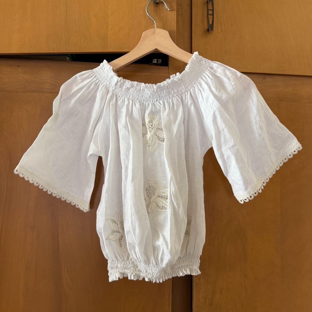 NWT Taj by Sabrina Crippa off the shoulder hand embroidered shirt